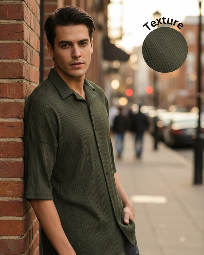 Men Olive  Button Down Collar Shirt