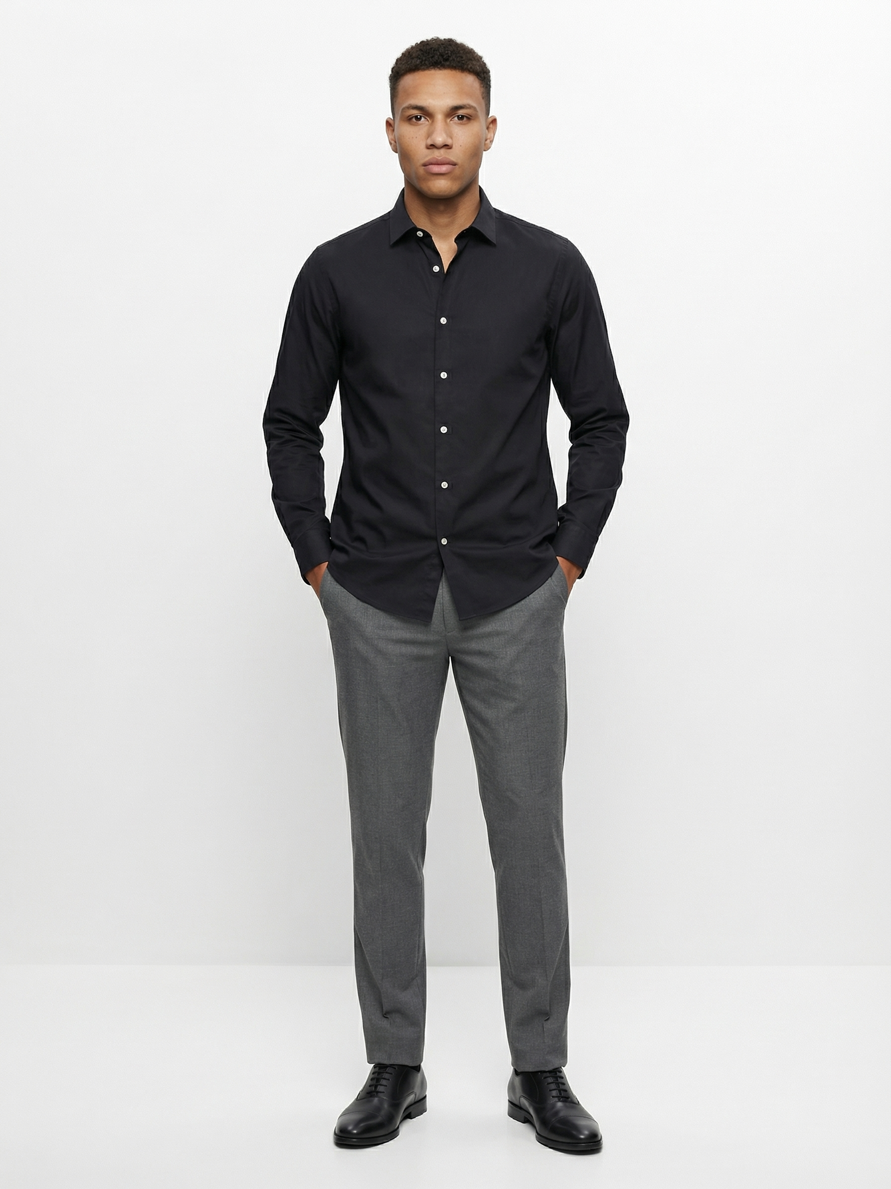 Men Black Cotton Solid Shirt