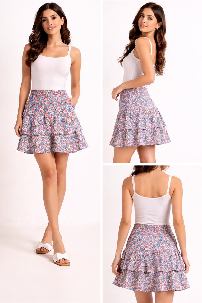 Women Layered Floral Print Skirt
