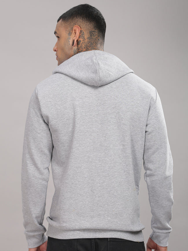 Men Grey Cotton Fleece Hoodie