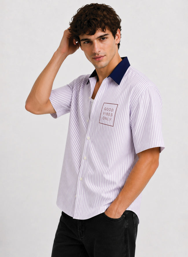 Men Lavender Striped Casual Shirt