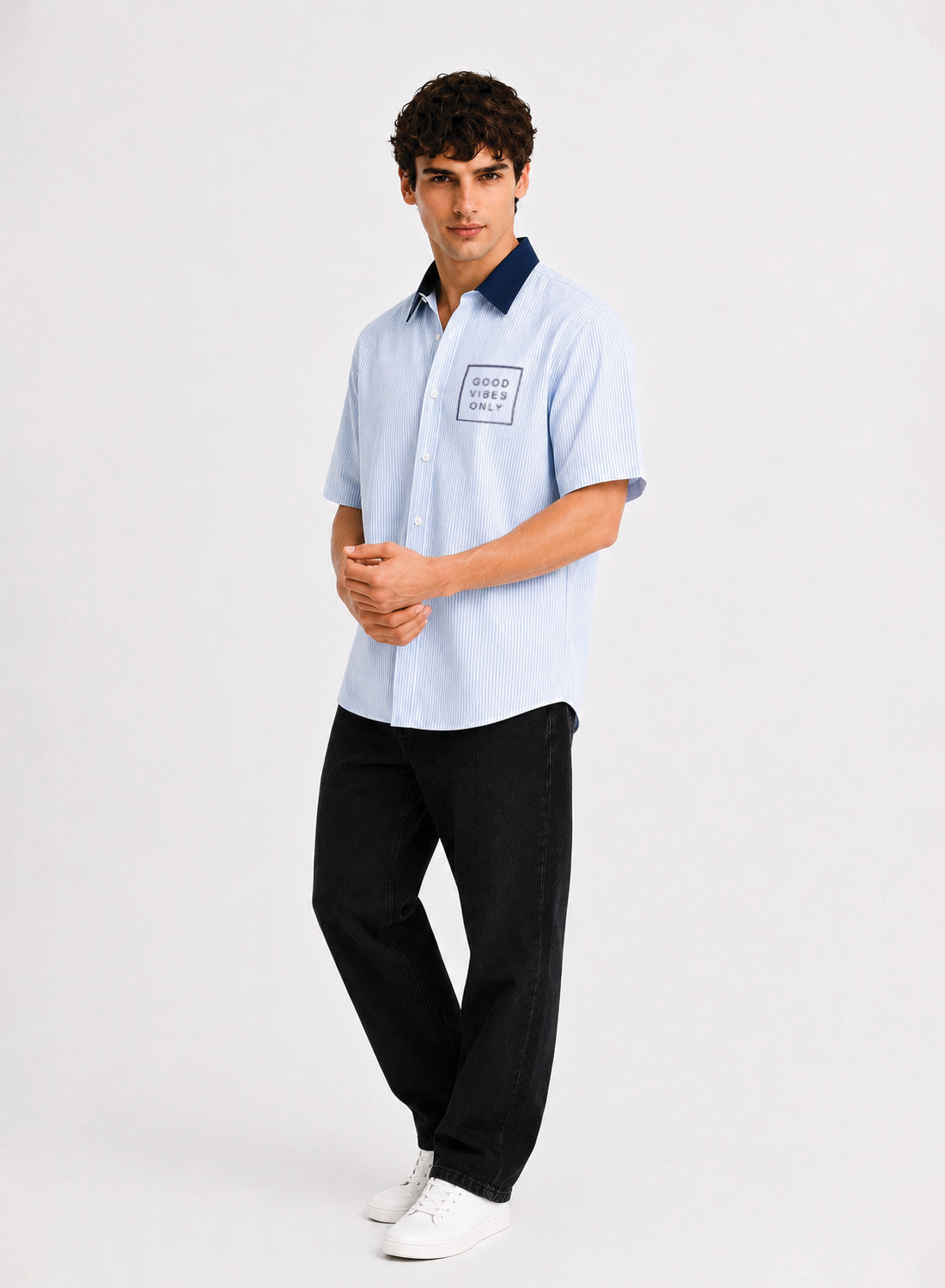 Men Blue Striped Casual Shirt