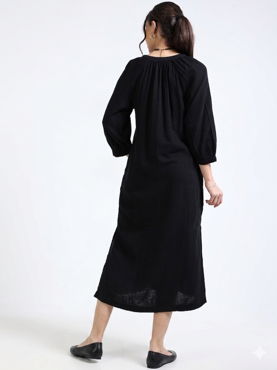 Women Black Oversized Gauze Dress