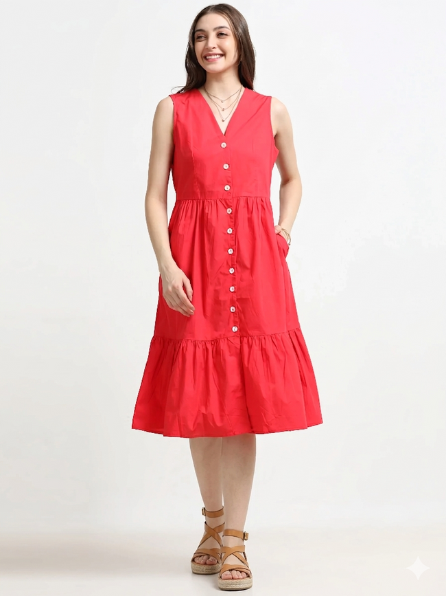 Women Red Fit & Flared Dress