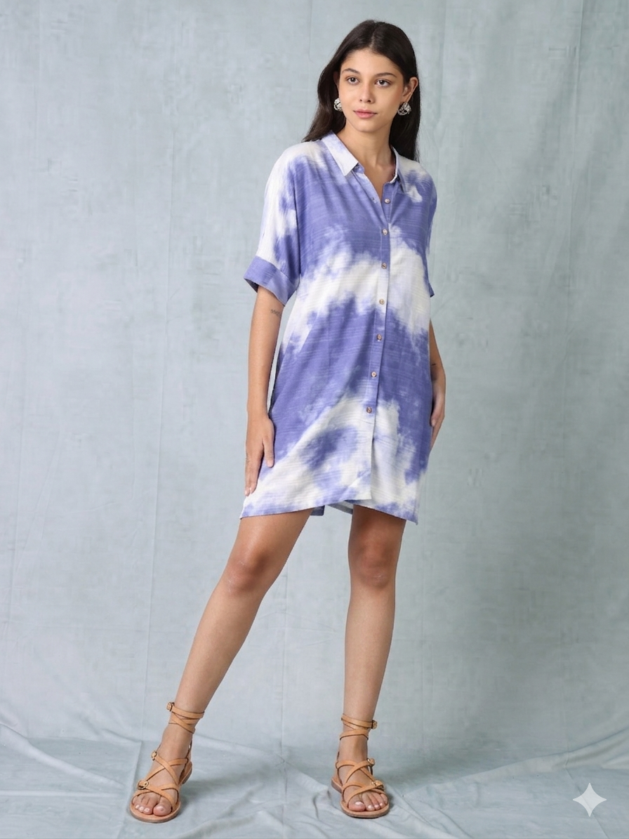 Women Blue Ombre Shirt Dress