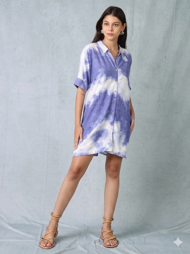 Women Blue Ombre Shirt Dress
