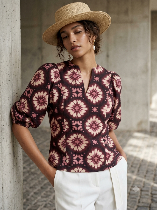 Women Retro Floral Relaxed Top