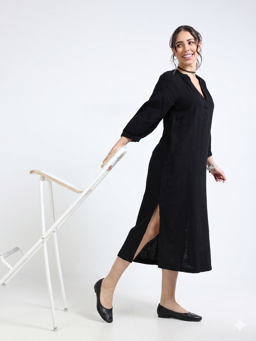 Women Black Oversized Gauze Dress