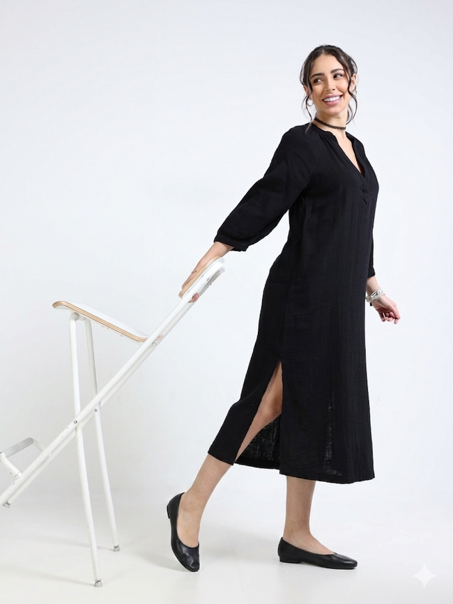 Women Black Oversized Gauze Dress