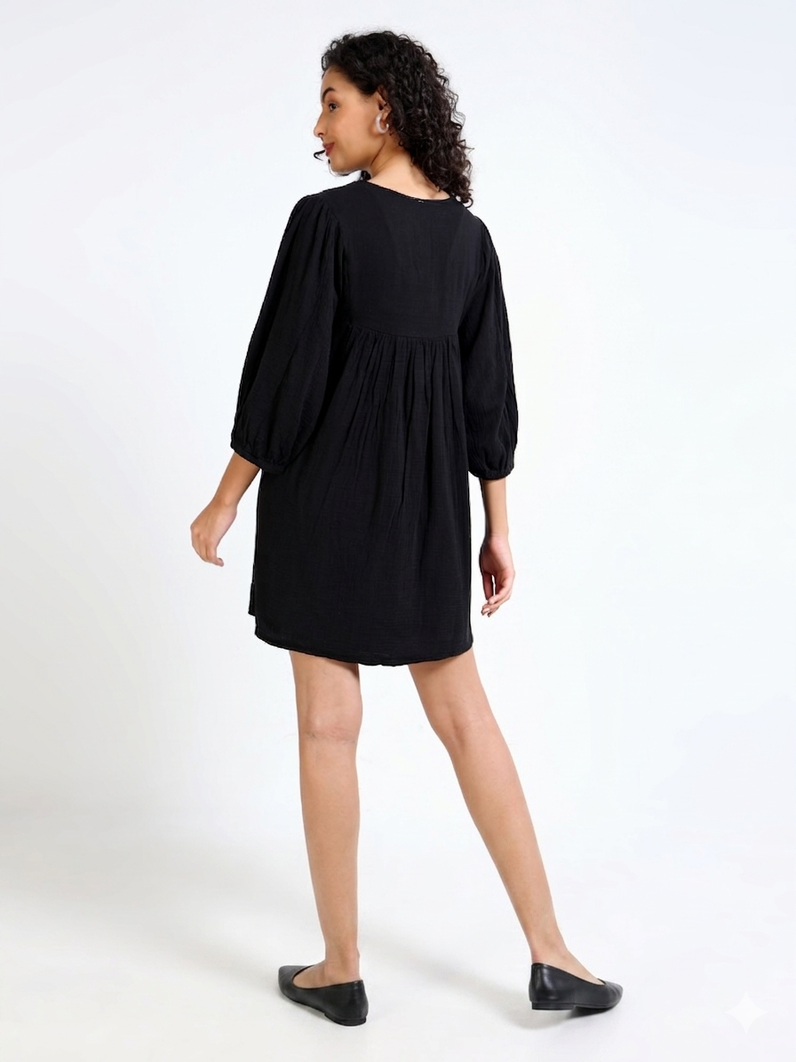Women Black Embroidered Dress