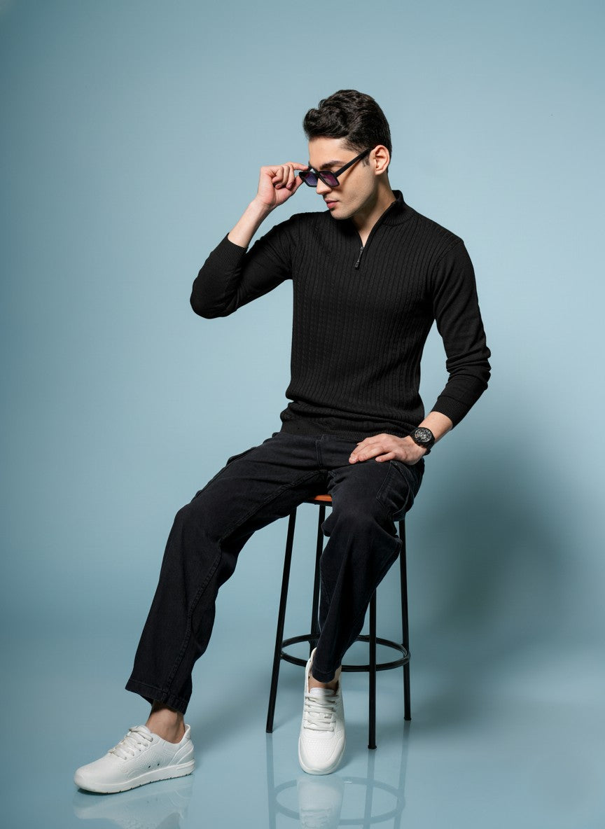 Men Black Cotton Sweatshirt