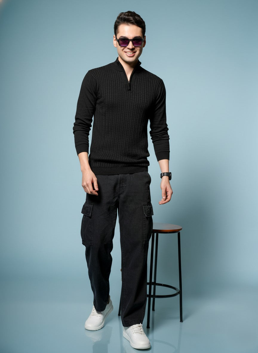 Men Black Cotton Sweatshirt