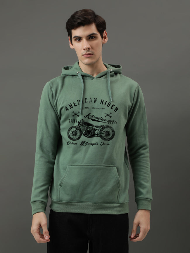 Men Green Printed Hoodie