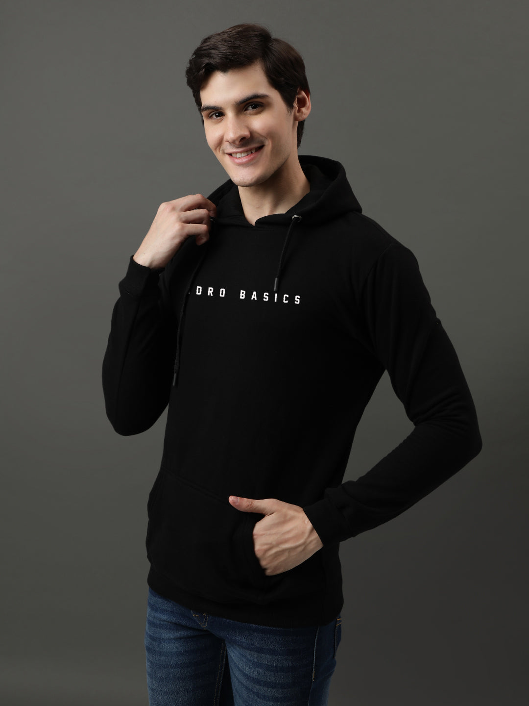 Men Black Printed Hoodie