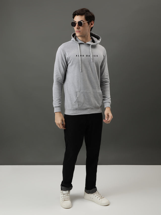 Men Grey Printed Hoodie