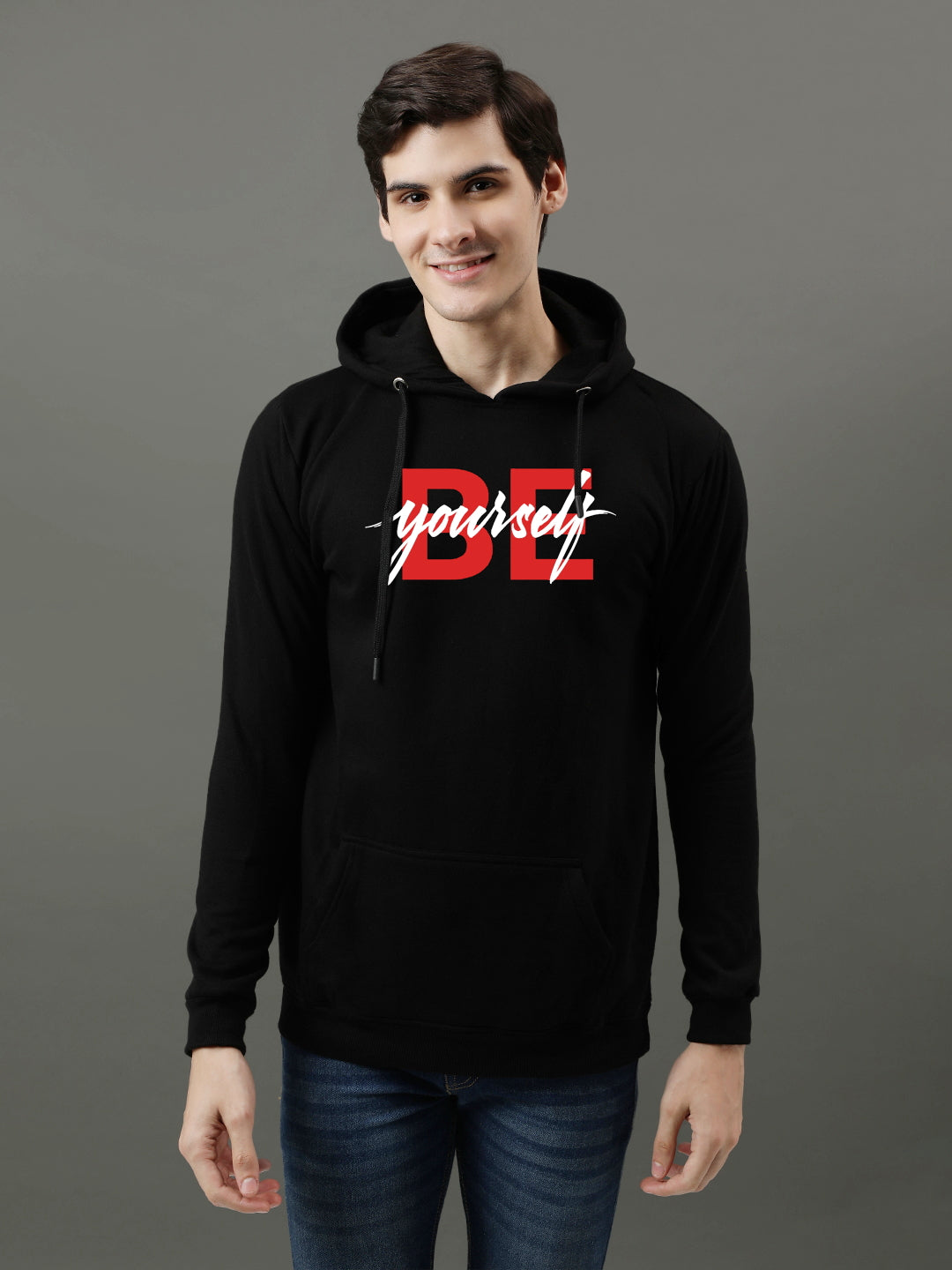 Men Black Be Yourself ton Printed Hoodie