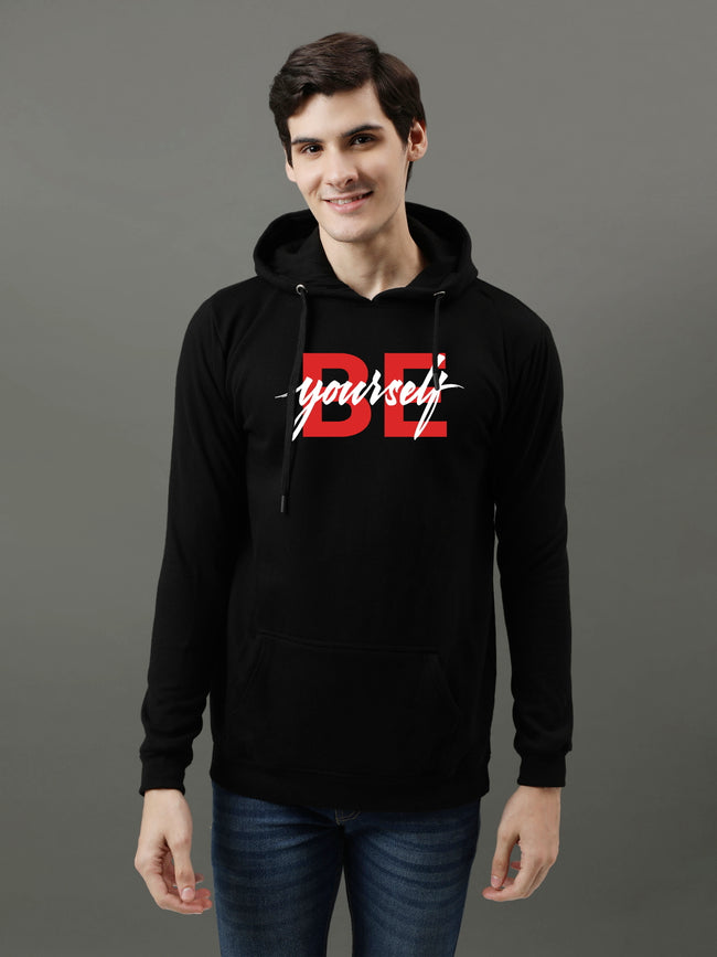 Men Black Be Yourself ton Printed Hoodie