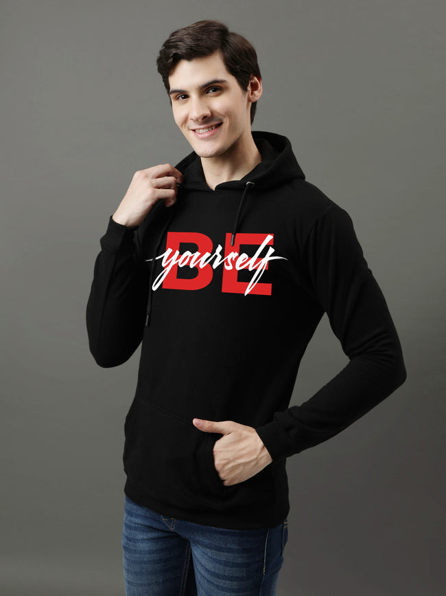 Men Black Be Yourself ton Printed Hoodie