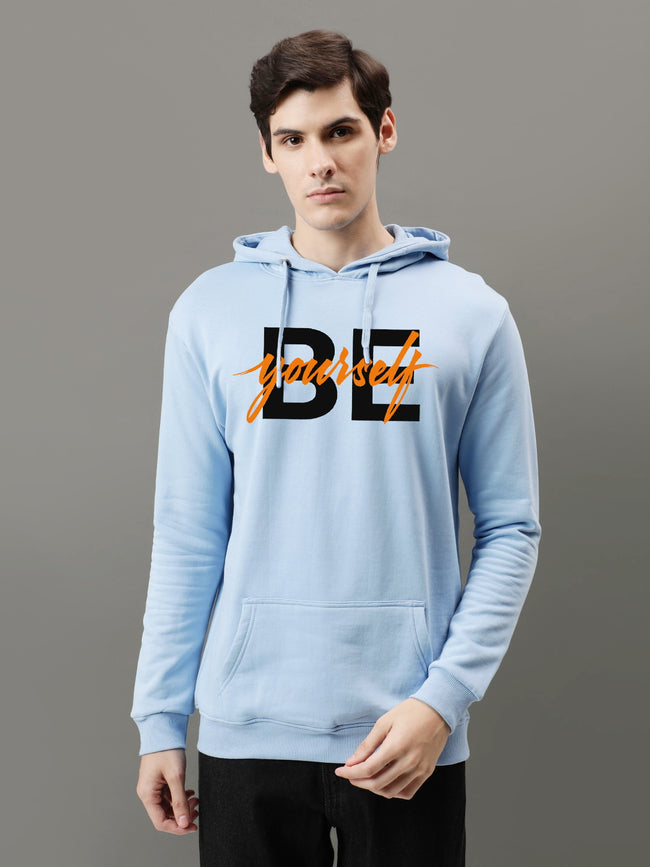 Men Blue Be Yourself ton Printed Hoodie