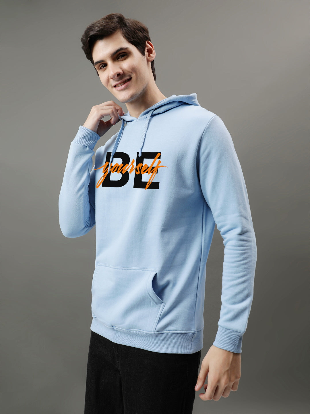 Men Blue Be Yourself ton Printed Hoodie