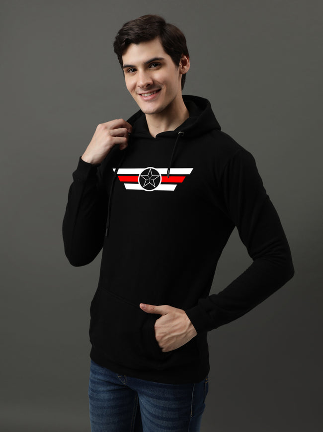 Men Black Captain America Printed Hoodie