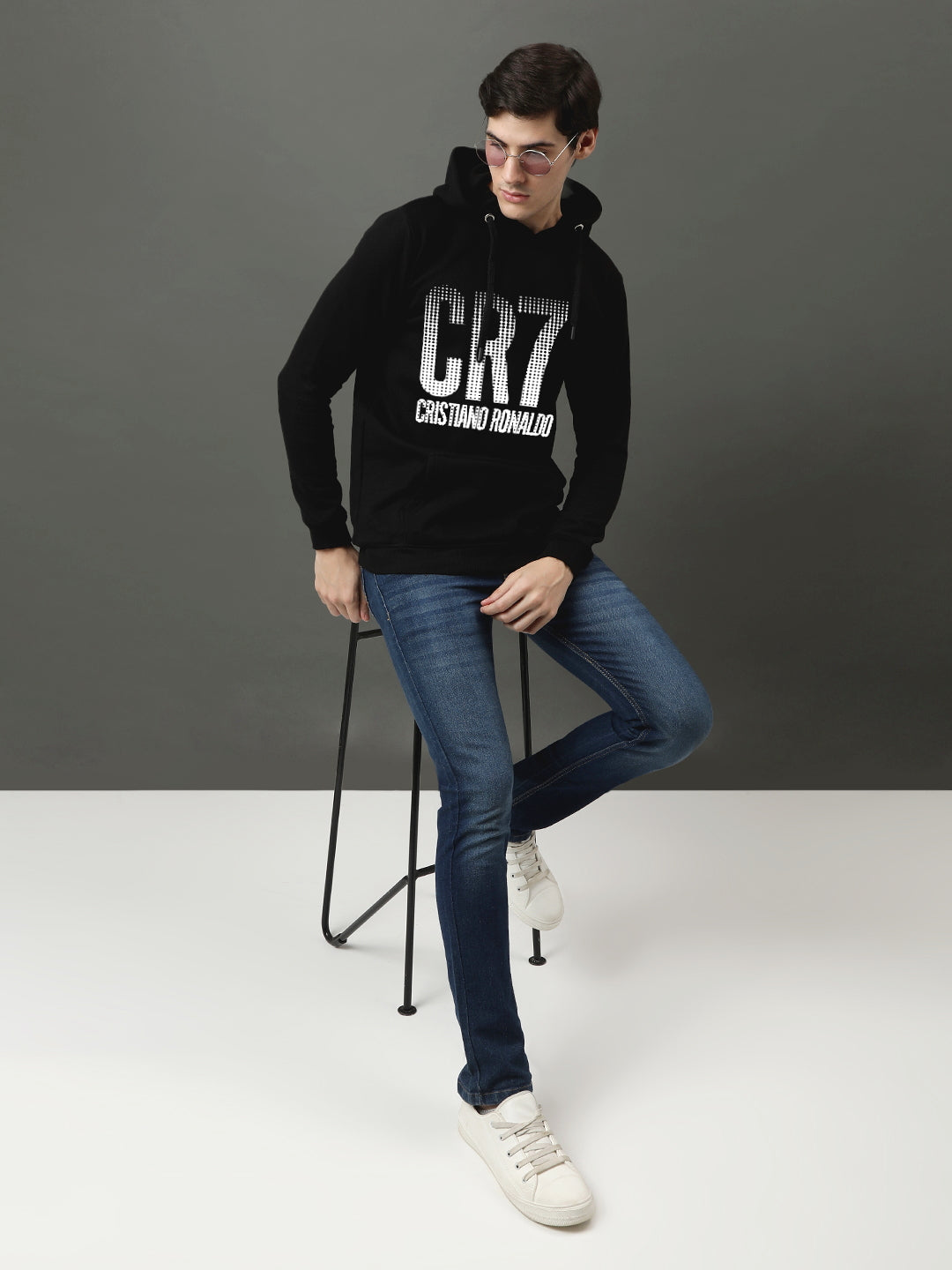 Men Black Printed Hoodie