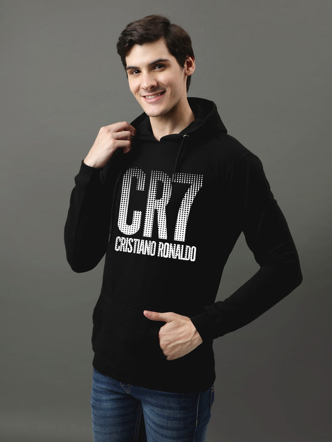Men Black Printed Hoodie