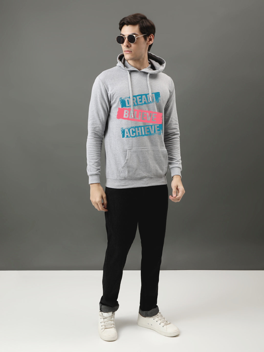 Men Grey Printed Hoodie