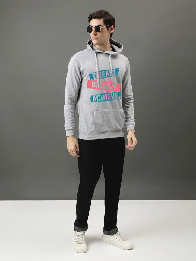 Men Grey Printed Hoodie