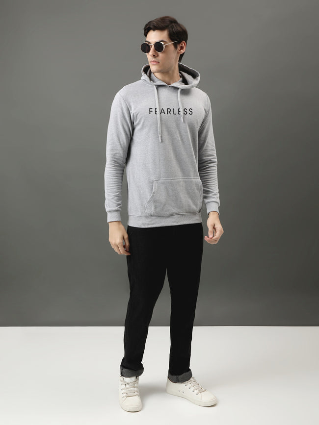 Men Grey Printed Hoodie