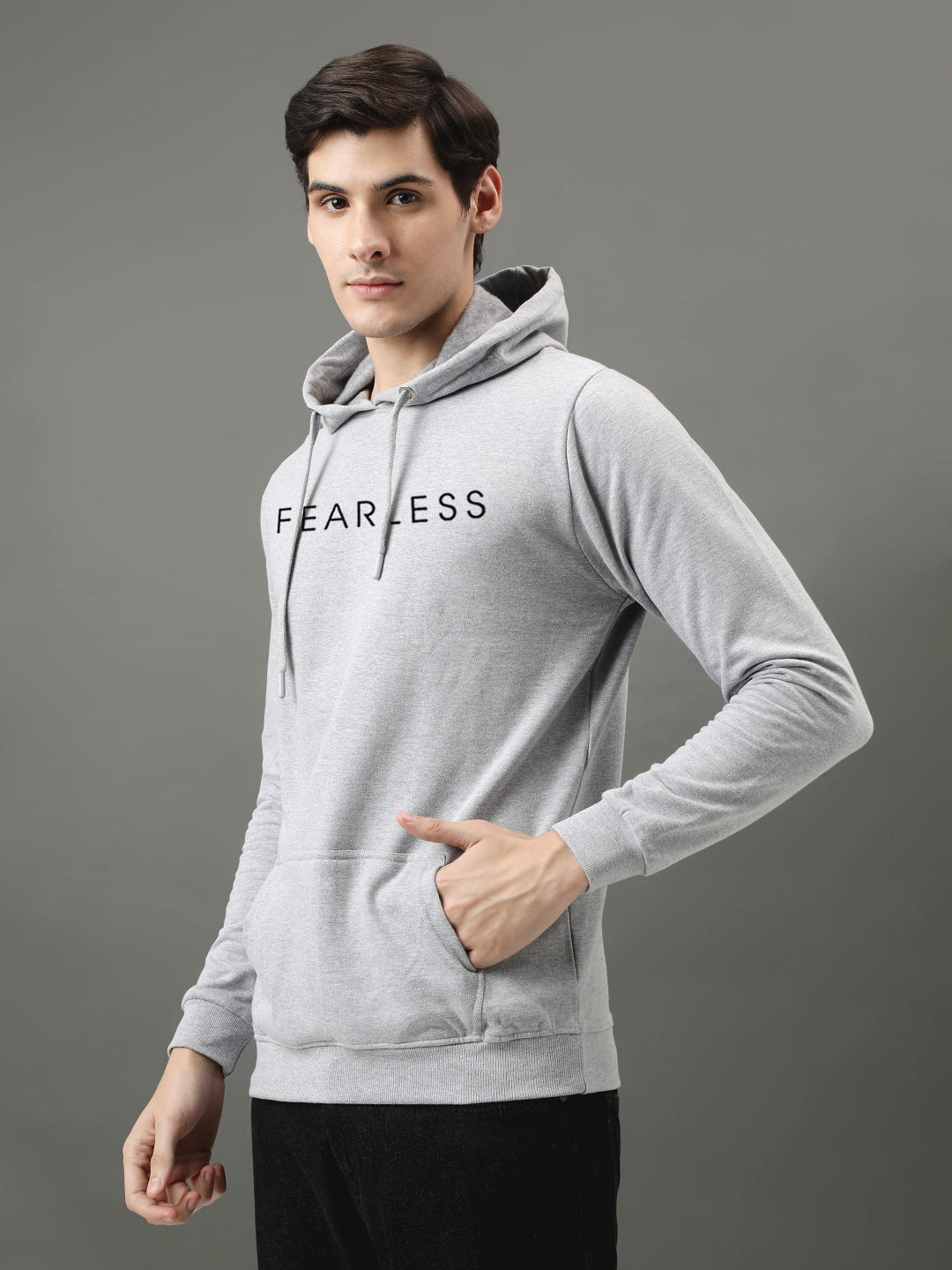 Men Grey Printed Hoodie