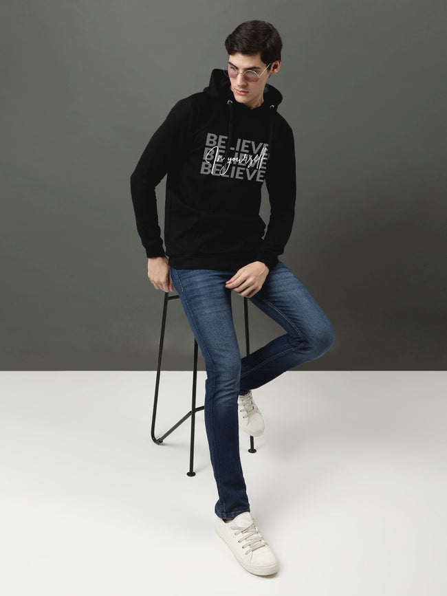 Men Black Printed Hoodie