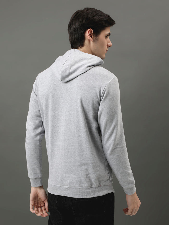 Men Grey Printed Hoodie
