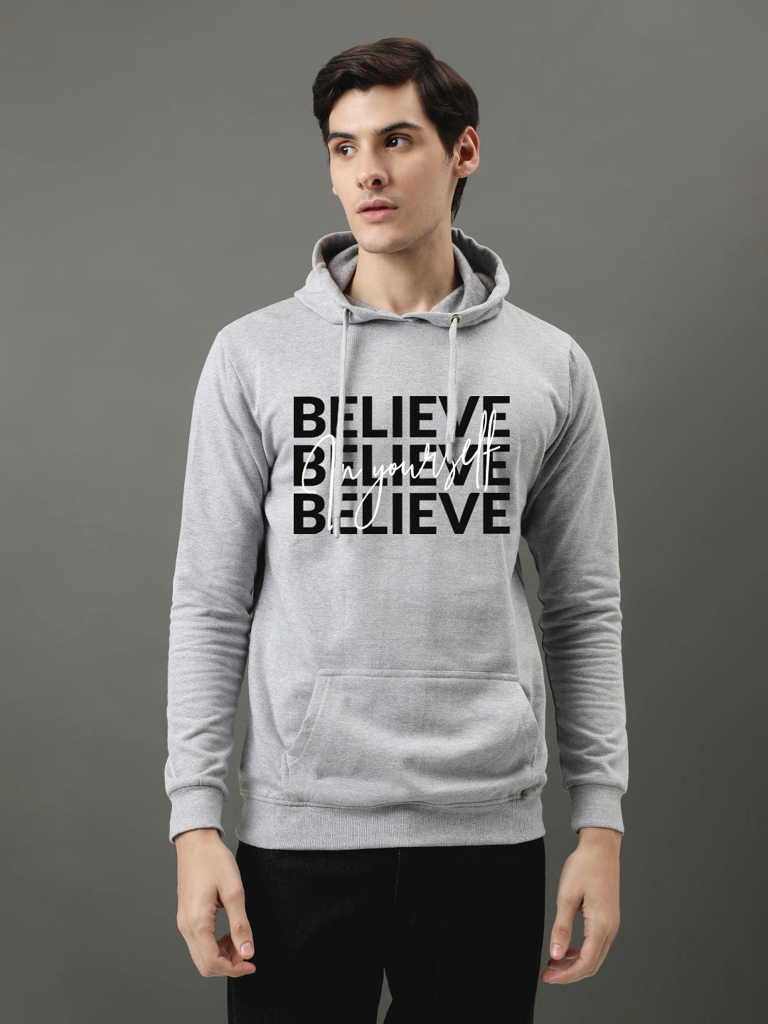 Men Grey Printed Hoodie