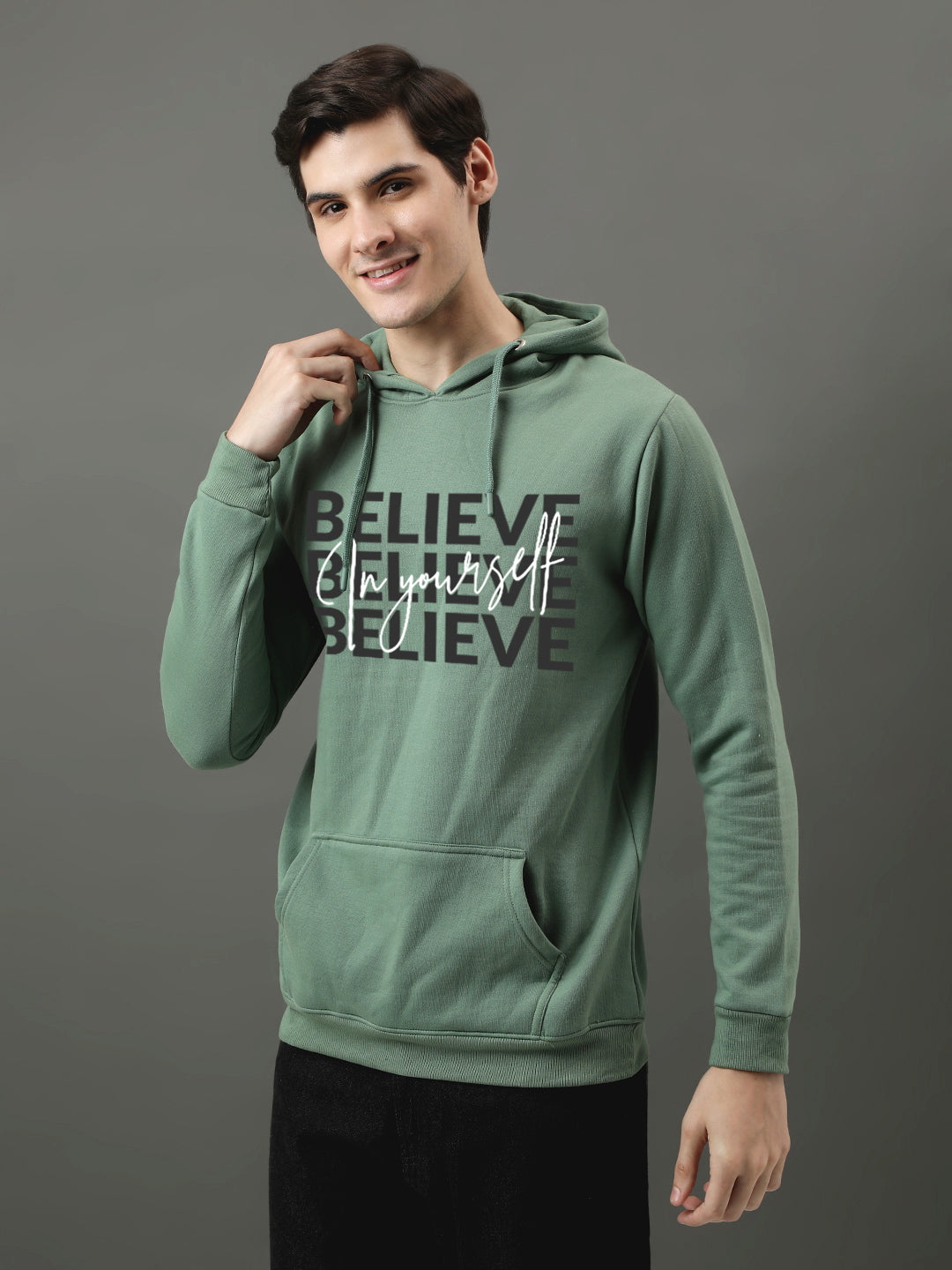 Men Green Printed Hoodie