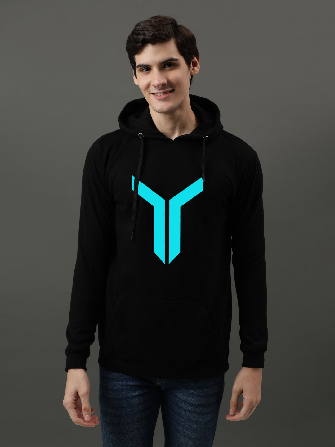 Men Black Printed Hoodie