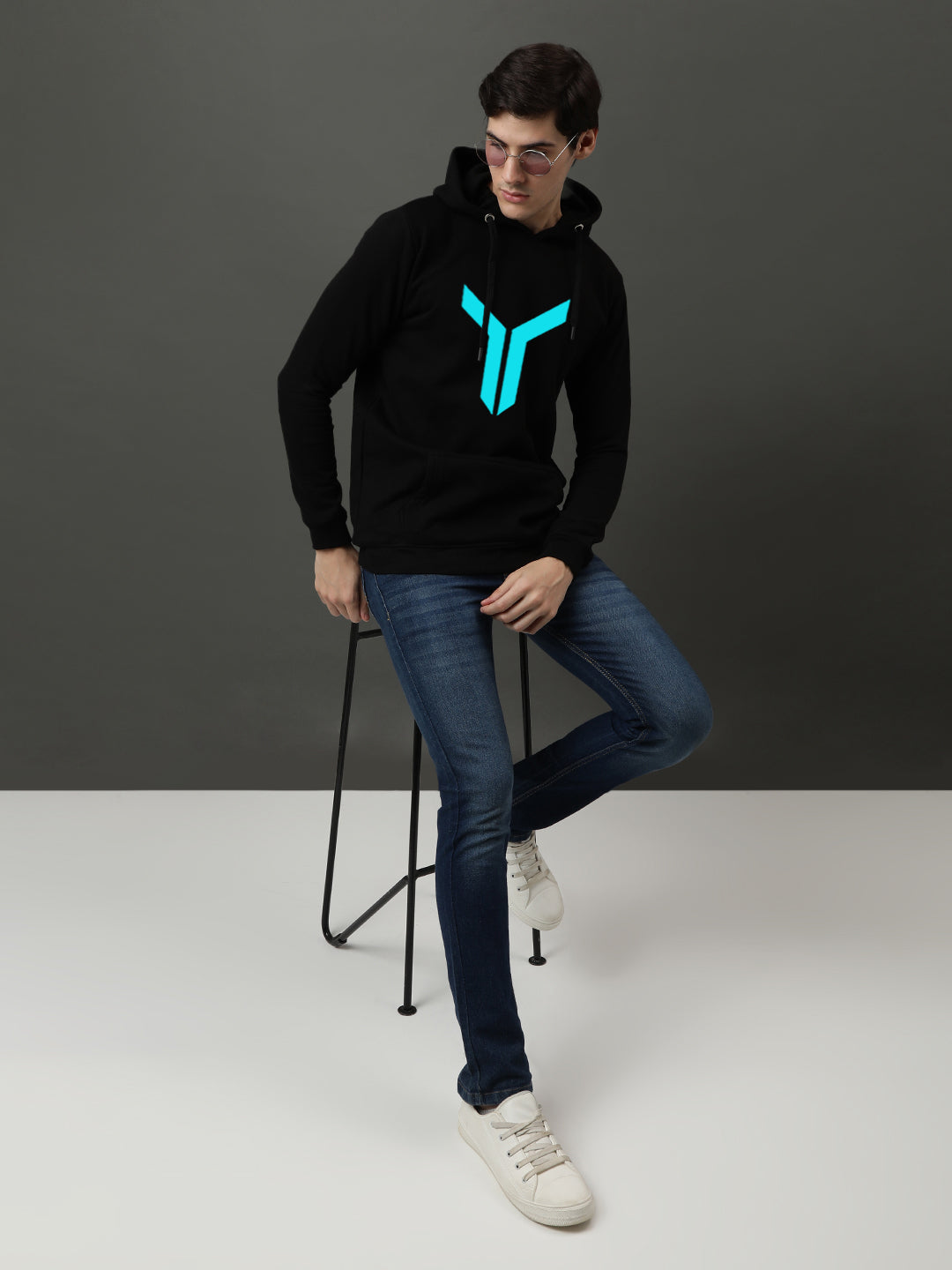 Men Black Printed Hoodie