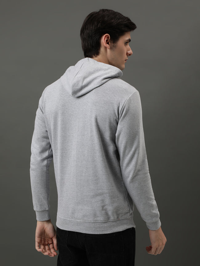 Men Grey Printed Hoodie