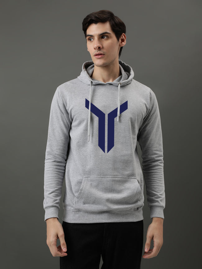Men Grey Printed Hoodie