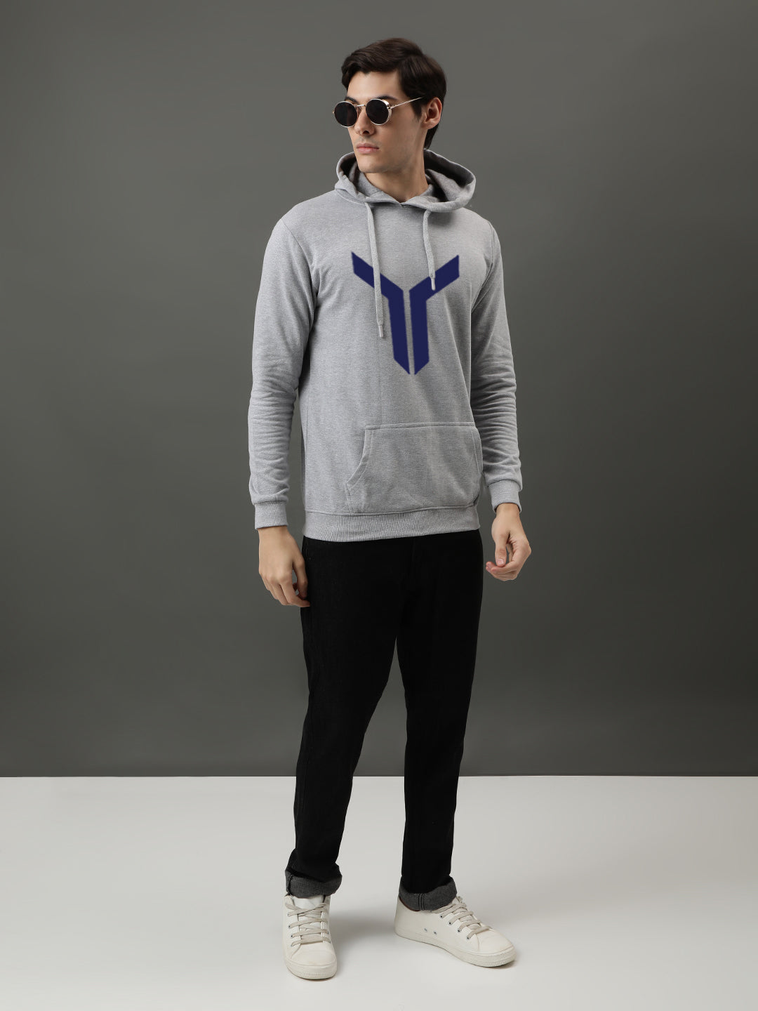 Men Grey Printed Hoodie