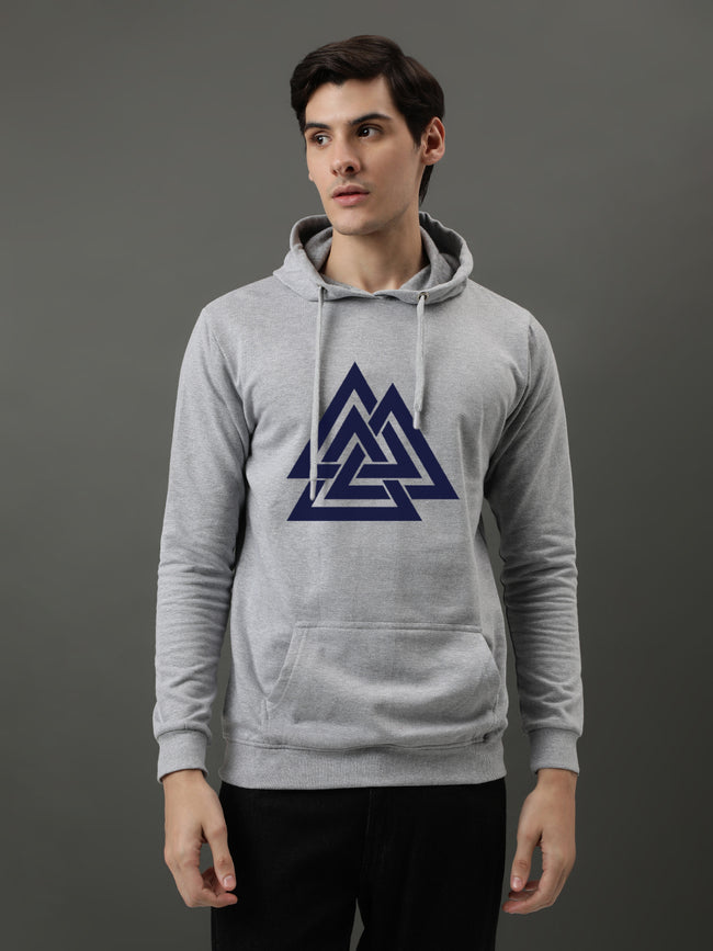 Men Grey Printed Hoodie