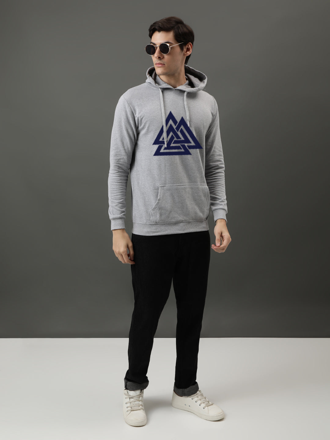 Men Grey Printed Hoodie