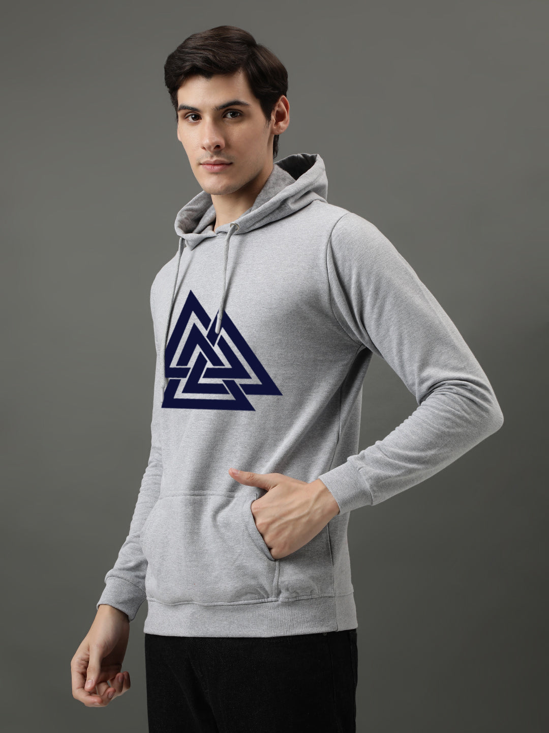 Men Grey Printed Hoodie