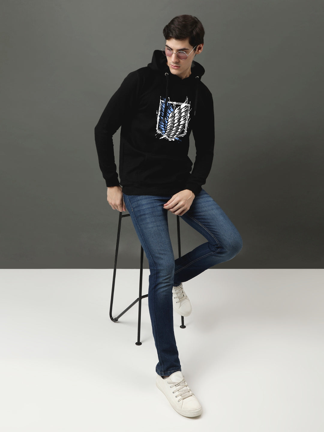 Men Black Printed Hoodie