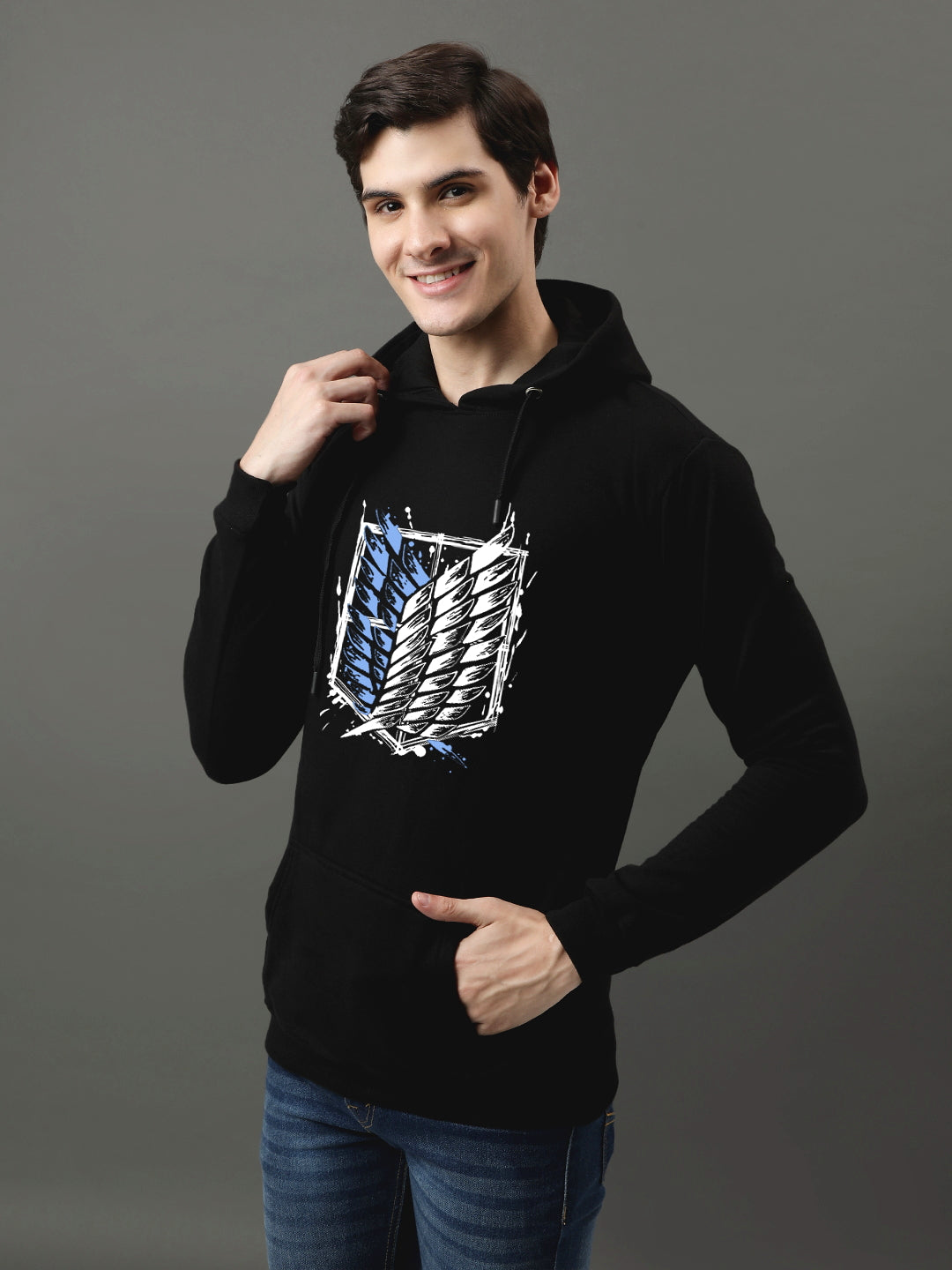 Men Black Printed Hoodie