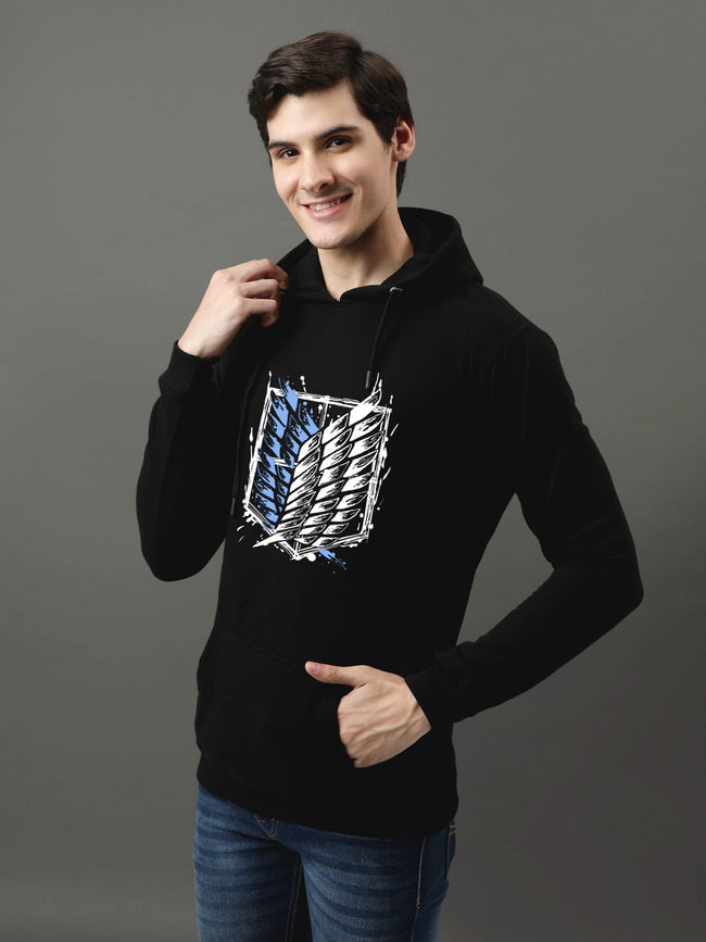 Men Black Printed Hoodie