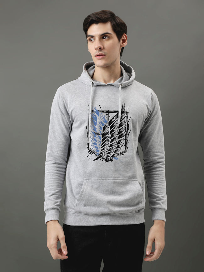 Men Grey Printed Hoodie