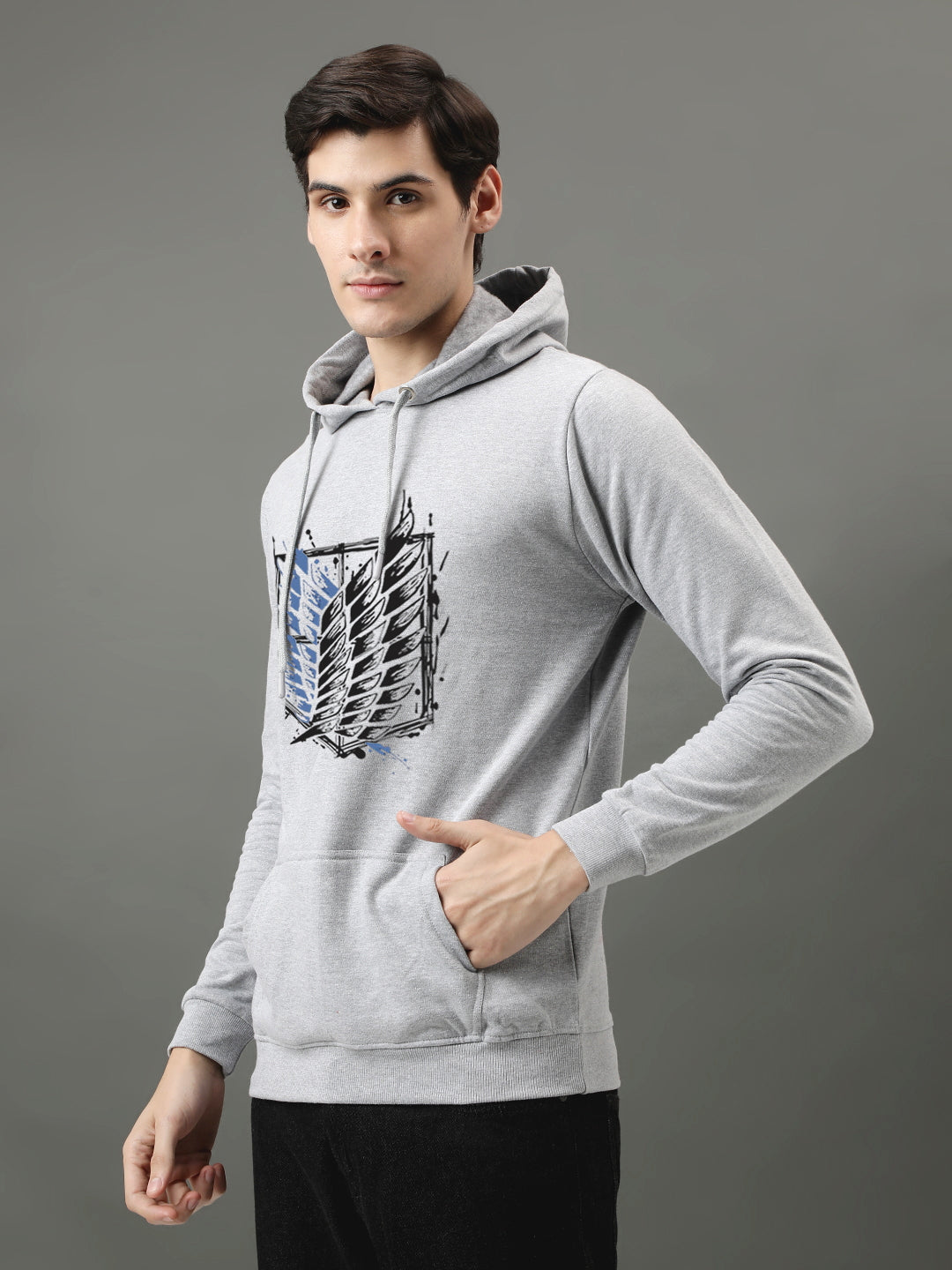 Men Grey Printed Hoodie
