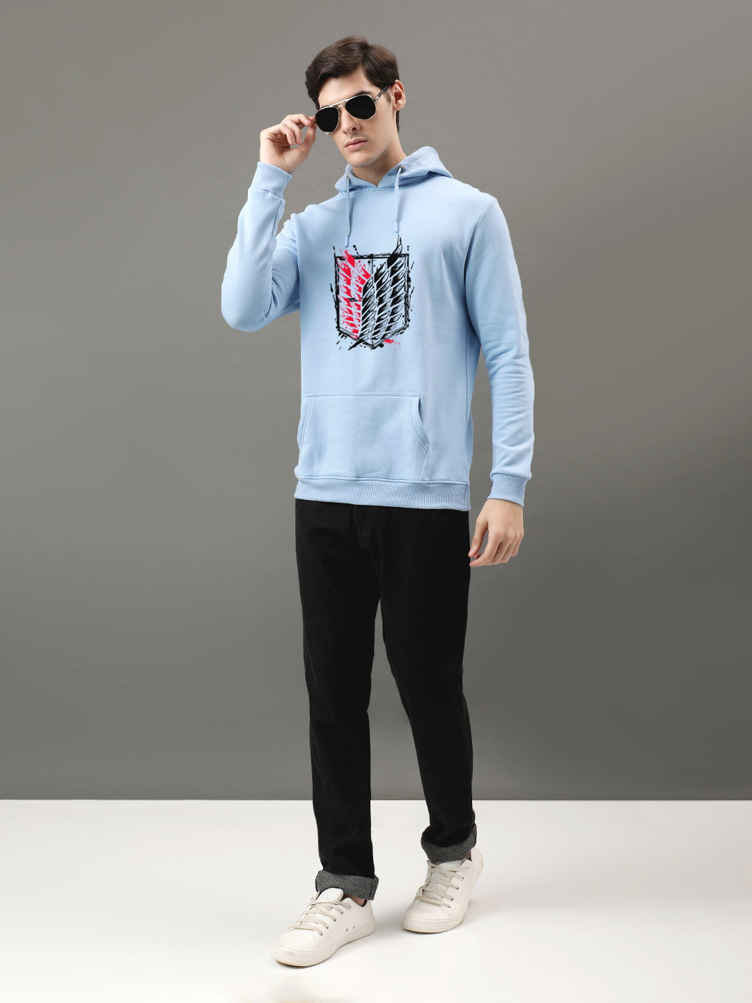 Men Blue Printed Hoodie