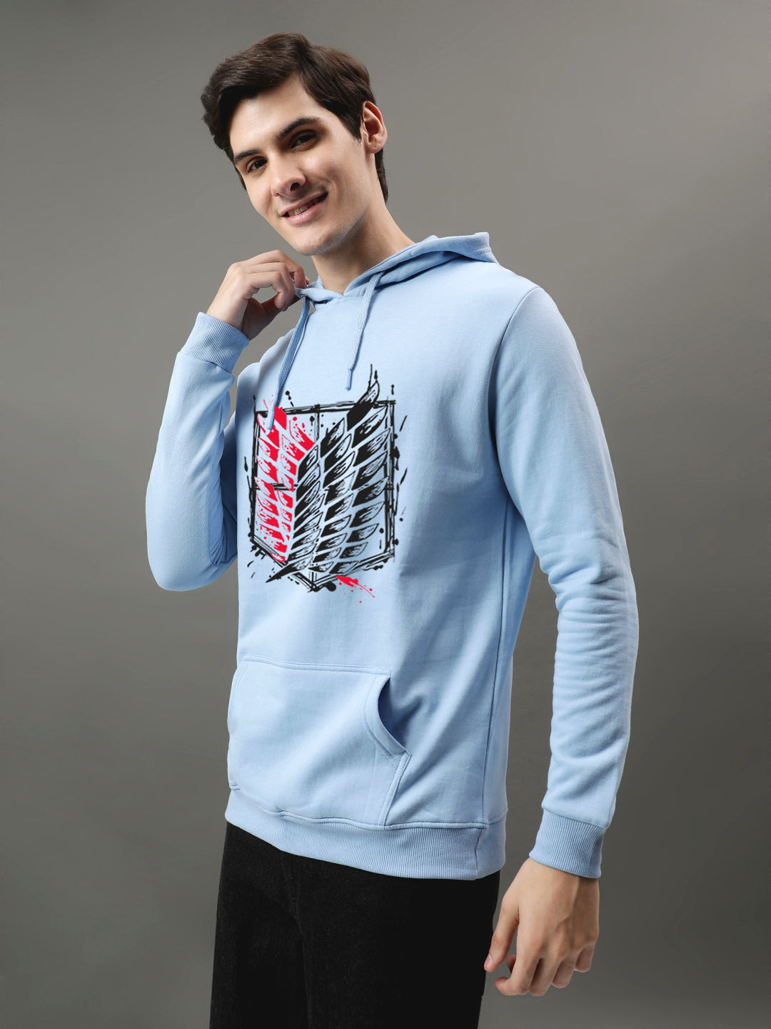 Men Blue Printed Hoodie